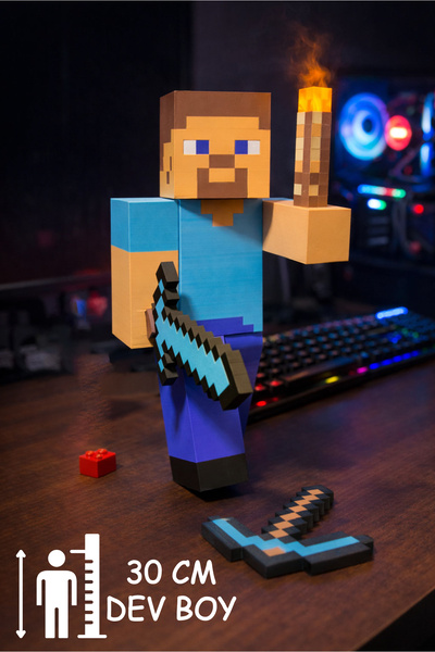 GiginGo Minecraft Steve 30 CM Dev Boy Figürü - Giydirilebilir Kılıç ve Kazma ...