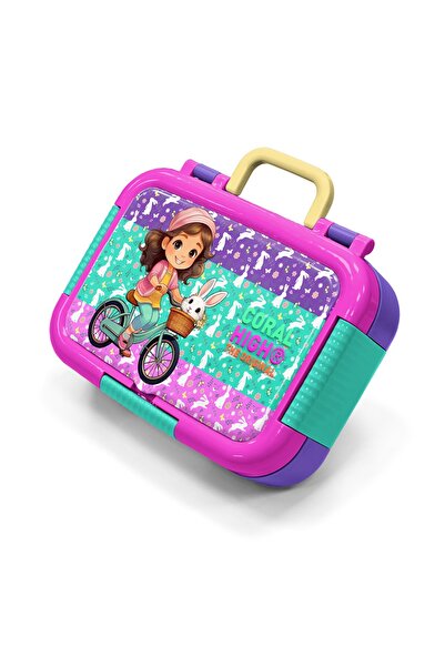 Coral High Kids Purple Pink Bicycle Girl Patterned Stainless Steel Lunch Box ...