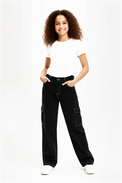 MODANINO Devojčice Visok struk - Kargo džep li širokih farmerki 12-16 godina ...