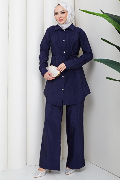 hafsamina Pensli Lace-Up Double Suit Navy Blue Hm2879