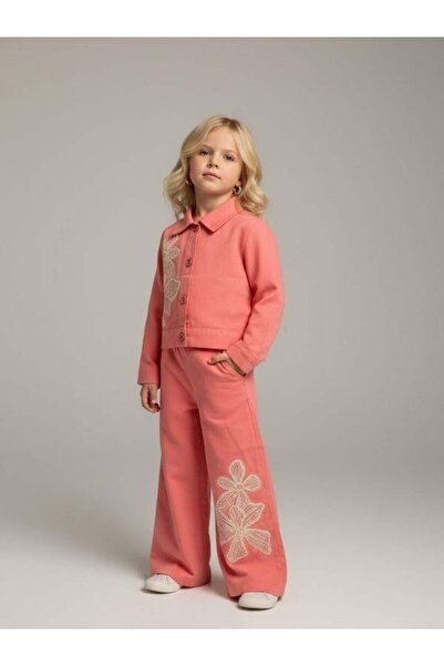 Zekids Κοριτσίστικο παντελόνι με φαρδιά μπατζάκια και κεντημένα λουλούδια