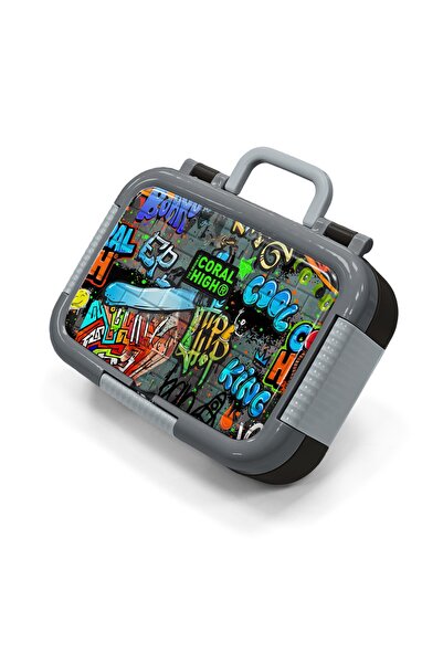 Coral High Kids Black Blue Graffiti Patterned Stainless Steel Lunch Box 39295