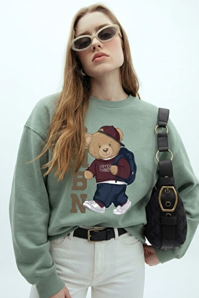 COMBİNE MİCHAİL Hanorac de damă Çağla Relax cu imprimeu ursuleț