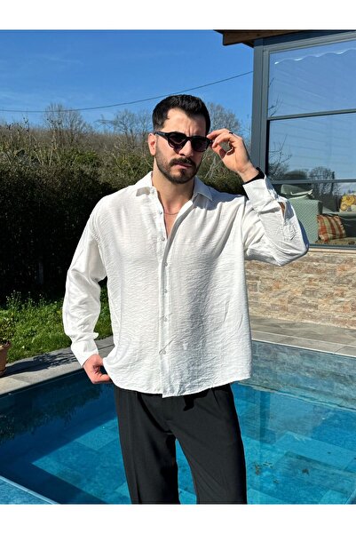 YUWEAR Viskon keten oversize gömlek