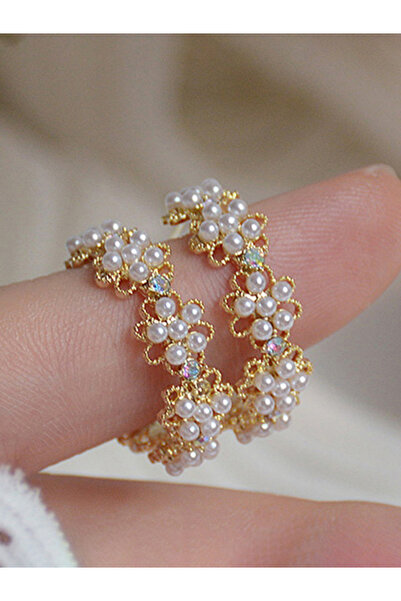 Take Two By Styli Floral Faux Pearl Hoop Earrings