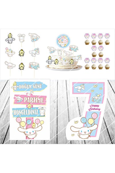 SİYAH PARTİ EVİ Cinnamoroll Doğum Günü Masa Panosu / Pasta Süsü Seti 7 Yaş