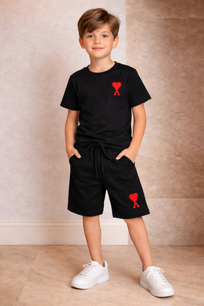 ALYAKİDS Boy's Shorts Set - Embroidered Cotton Combed T-Shirt and Shorts Set ...
