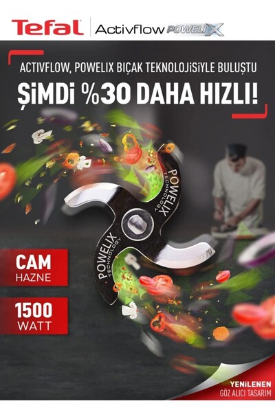 TEFAL Dilimleyici ve rende 4 Bıçaklı Powelix 1500W Güç 1,5 Litre Cam Hazneli ...