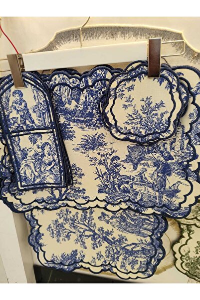 She Combines Toile de Jouy Desenli Vintage Dilimli Masa Servis Seti - Amerika...