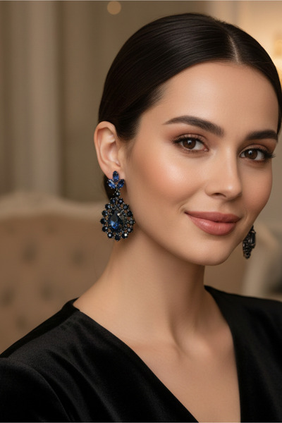 Happyline Kadın Kristal Taşlı Küpe, Kına Küpe, Abiye Küpe, Düğün Küpesi, Sall...