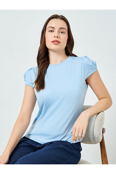 Styli Women Light Blue Puff Sleeve T-Shirt