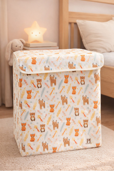 PH Prendi Home Teddy Bear and Deer Patterned Multi-Purpose Toy Laundry Storag...