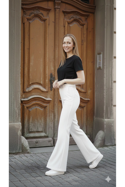 HANIMCA GİYİM High Waisted Summer Half Spanish Flare Palazzo Women's Pants wi...