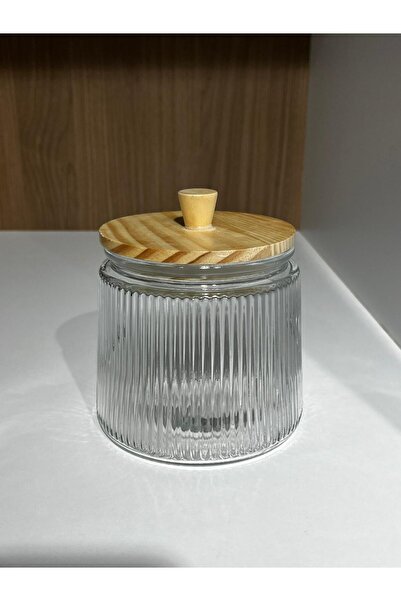 VELLON HOME Glass Jar with Bamboo Lid and Notched Edge