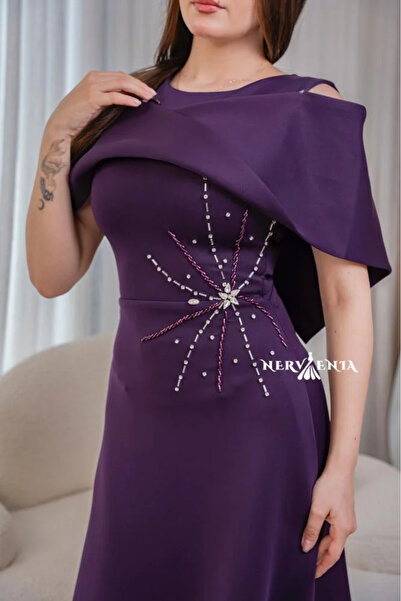 narvenia Starlight midi dress with draping and side embroidery
