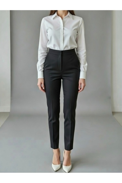 MADAMMERY Classic Black Cigarette Fabric Trousers for Women, High Waist, Narr...