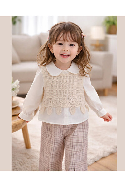 My Lusa baby wear Girl's Floral Embroidered Knitted Vest and Trousers 3-Piece...