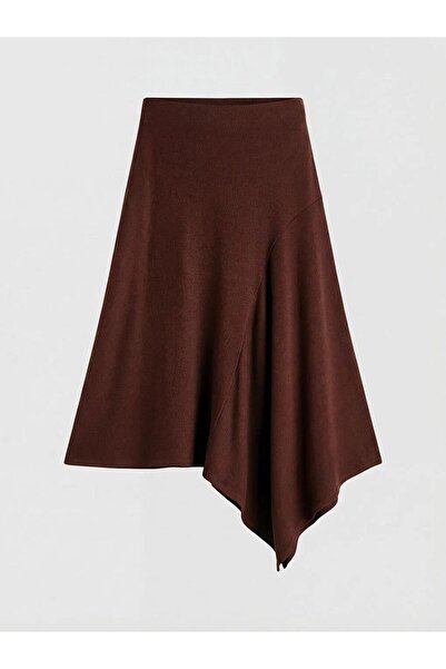 LC Waikiki Καφέ Φούστα με Ελαστική Μέση και Ασύμμετρο Κόψιμο (S6)