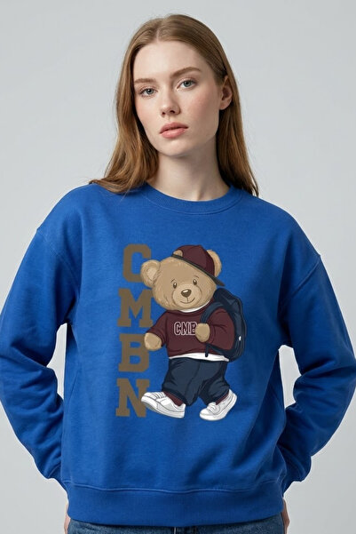 COMBİNE MİCHAİL Hanorac albastru cu imprimeu ursuleț de pluș pentru femei