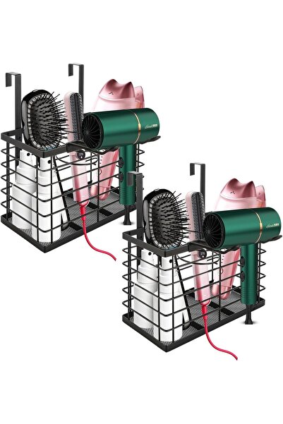 Other Set of 2 Hair Dryer Holder Shelves - Black Metal, No Drilling, Adjustab...