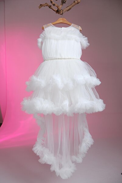 Zaziko Kids Rochie de prințesă pentru fete, cu trenă, din tul, în straturi