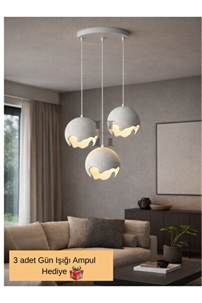 Heners Beton Görünümlü Eggy 3lü Avize