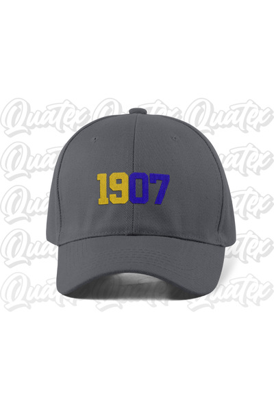 QUATEX 1907 Yellow Navy Blue Embroidered Hat - Gray Color 100% Cotton Gabardi...