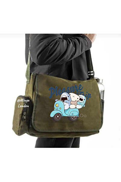 Minga London Khaki Shark Motorcycle Printed Messenger Bag -Mingalondon