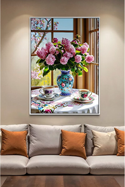 ARTAN GALLERY İtalyan Kadife Çiçekli Duvar Tablosu | Vazoda Pembe Ortanca | Y...
