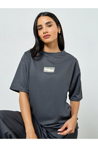 Styli Grey Oversized T-Shirt with Badge Detail