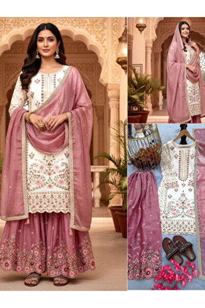 MYSMAR Pink Silk Top Bottom & Dupatta - HRT6594 | Pink