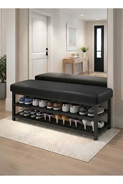 M SMART Stylish and Modern Shoe Cabinet 100x32x15cm-With a Two-Tier Leather S...
