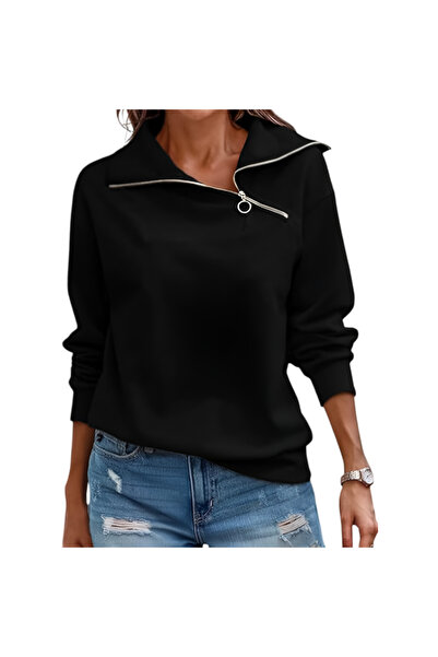 Other Women's Oversize Sweatshirt - 1/4 Zipper, Cotton and Elastane, High Col...