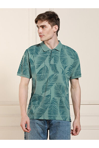 Dennis Lingo By Styli Men Green Leaf Print Cotton Polo