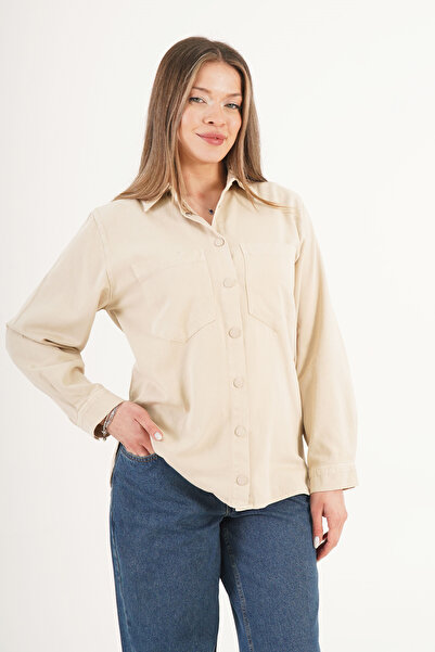Hipo Trend Seasonal Beige Jacket with Snap Closure Pockets