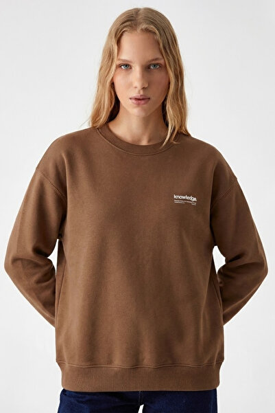 COMBİNE MİCHAİL Women's Chest Text Printed Brown Sweatshirt