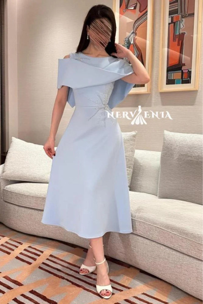 narvenia Starlight midi dress with draping and side embroidery