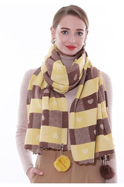 Other Șal Pashmina Damă - Elegant, Model Inimi, Tip Cașmir - Galben/Maro, 70x...