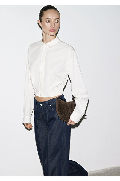 Mavi Ecru Lyocell (Tencel) ™ ) Mixed Fabric Crop Shirt Loose Fit / Relaxed Fi...