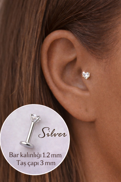 Sacce Scarves&Accessories Zirkon Kalp Taşlı Cerrahi Çelik Piercing Minimal He...