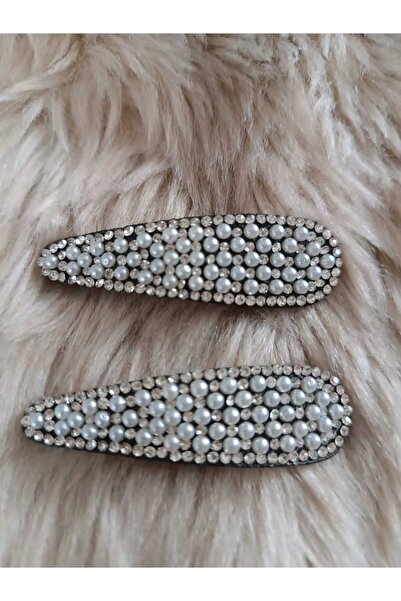 Efna Store Zircon Stone Triangle Model Pearl 2-Pack Women's Snap Buckle 6.5 cm