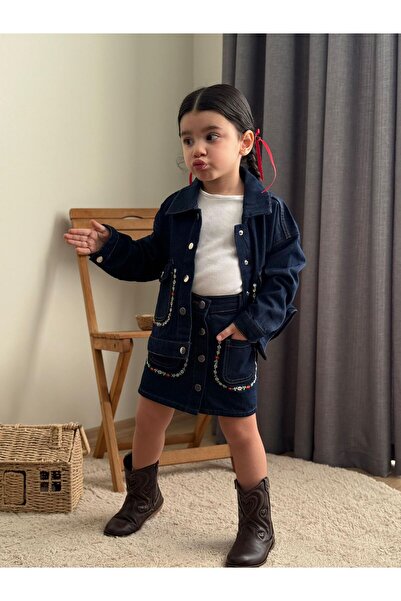 Ysferbutik Girl's Denim Skirt Jacket Sweet