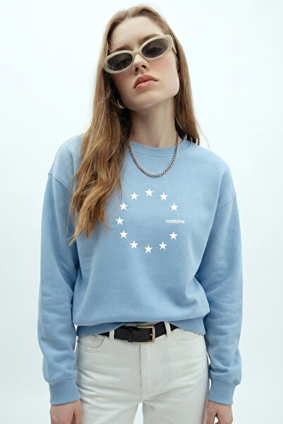 COMBİNE MİCHAİL Women's Star Europe Print B.Blue Sweatshirt