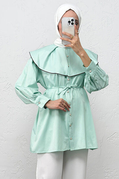 Salih Çelebi Wide Collar Shirt Y0079 - Mint Green