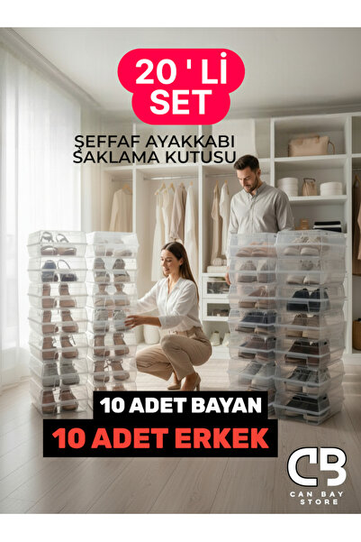 ikatem 20’li Set Şeffaf Ayakkabı Kutusu Erkek& – Ayakkabı Saklama Kutusu Düze...