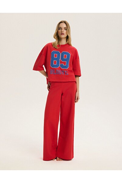 ESOTIQ BLOOVII Women's Pajamas Set Oversize T-Shirt & Wide Leg Pants College ...