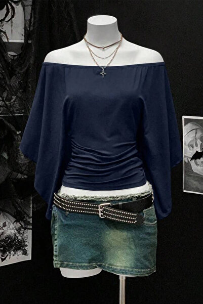 Köstebek Vintage Madonna Yaka Uzun Yarasa Kollu Bluz