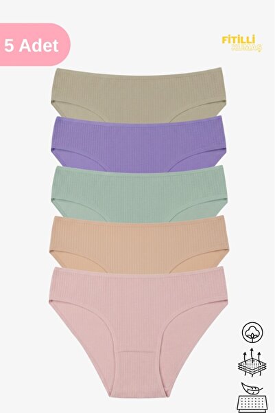 ECNT Women's 5-Piece Ribbed Cotton Bikini Panties