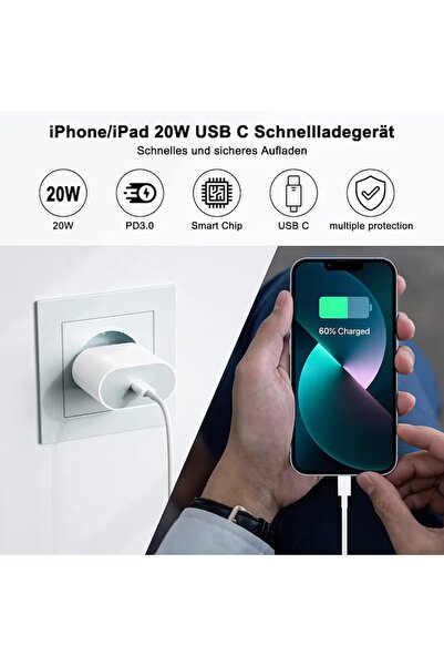 ElectroAZ Încărcător rapid de tip C compatibil cu iPhone 17/16/15//iPad/AirPods, Samsung, 20W