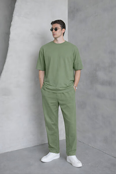 YAKAMEL Men's 2-Thread Oversize Tie-Waist Summer Short Sleeve Track Suit